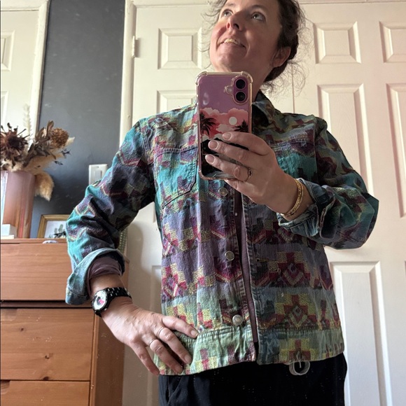 Chico's Jackets & Blazers - •Chico’s Design Embroidery Denim Rainbow Jacket Vintage